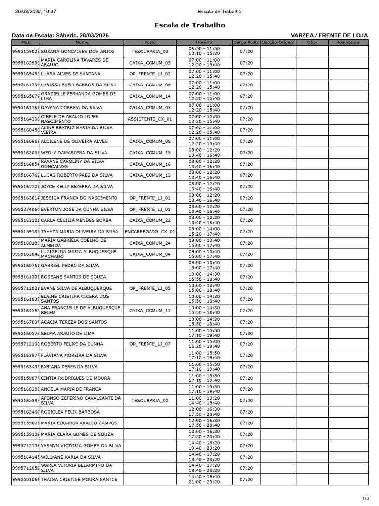 Escala de Trabalho 1 | PDF
