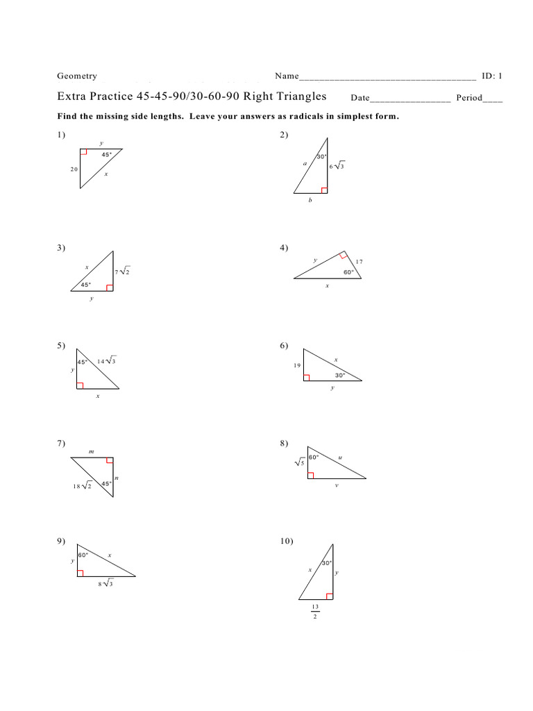 30 60 90 - and - 45 45 90 Test | PDF | Triangle Geometry | Mathematics