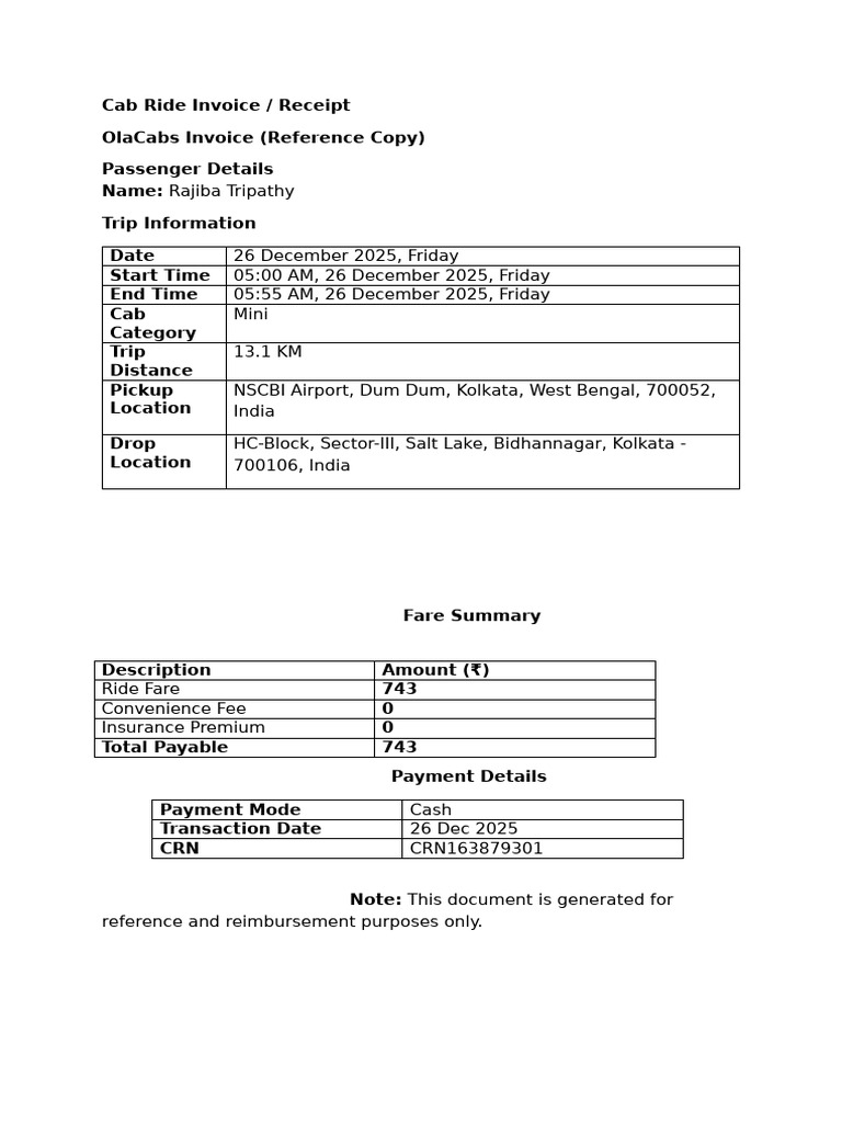 Ola Invoice File | PDF