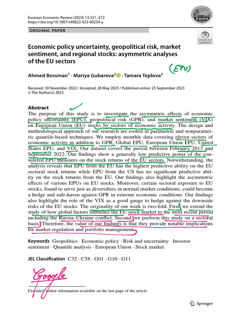 Economic Policy Uncertainty Geopolitical Risk Market Sentiment and ...