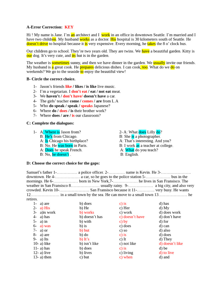 Worksheet 1 Key | PDF