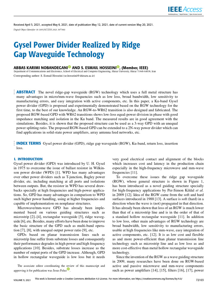 Gysel Power Divider Realized by Ridge Gap Waveguide Technology | PDF ...