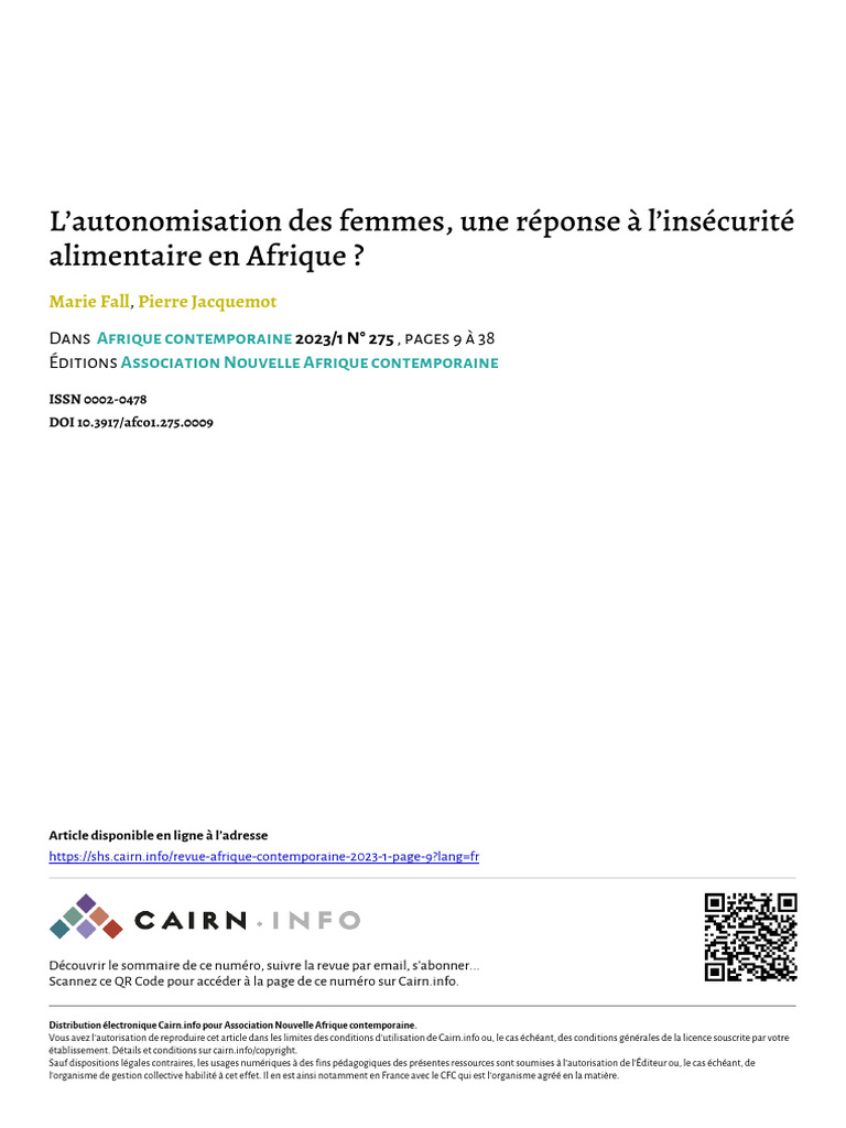 Fall 2023 Lautonomisation Des Femmes Une Reponse A Linsecurite ...