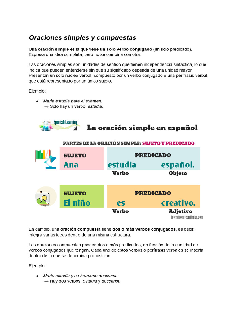 Oraciones Simples y Compuestas | PDF | Oración (Lingüística) | Verbo