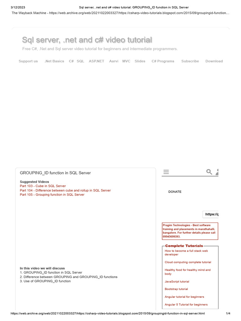 106 GROUPING - ID Function in SQL Server | PDF | Language Integrated ...