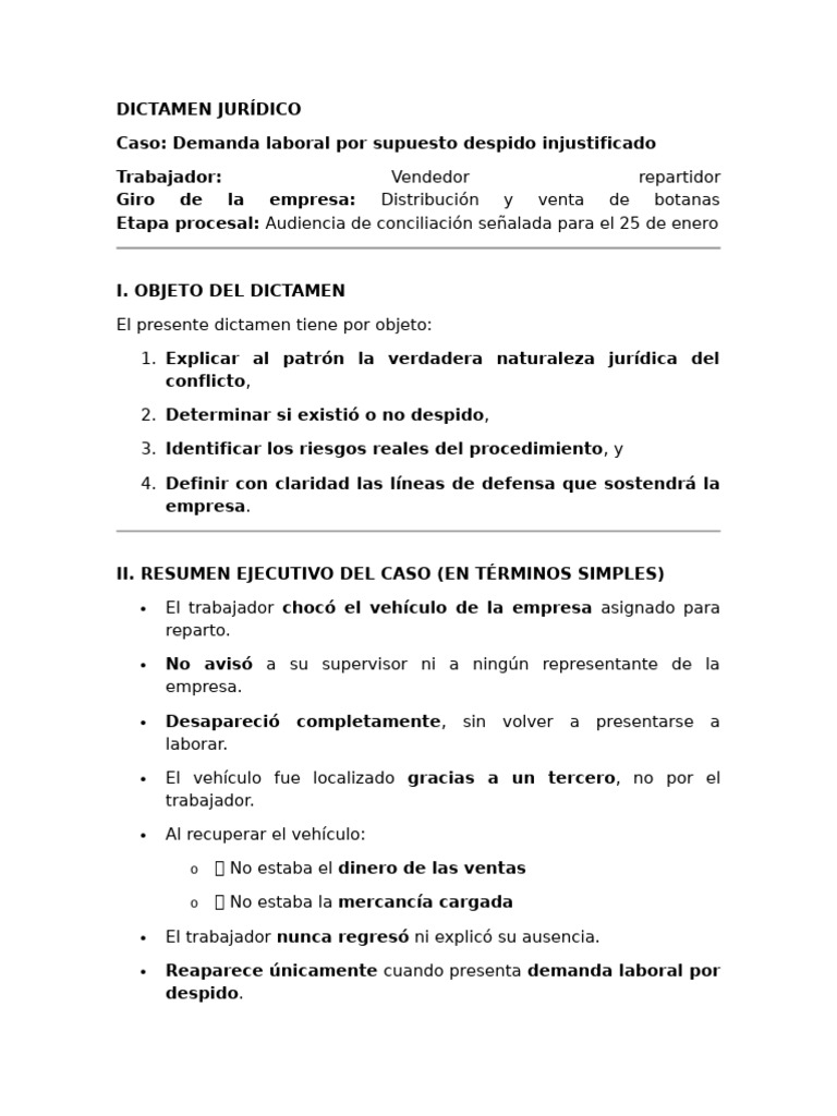 Dictamen Jurídico Carjo Abandono de Camioneta | PDF | Empleo