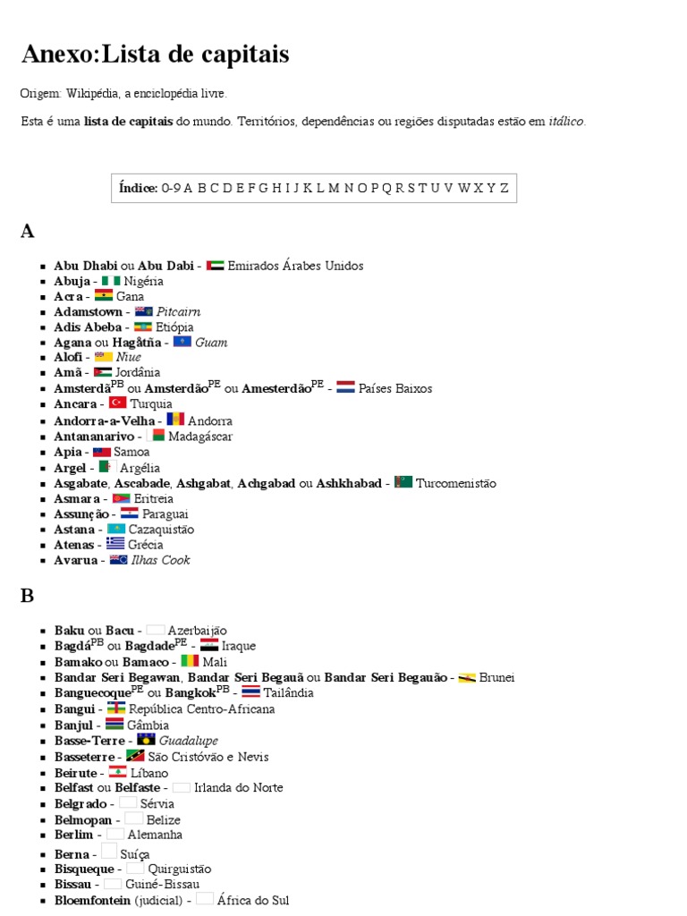 Lista de Capitais do Mundo | PDF