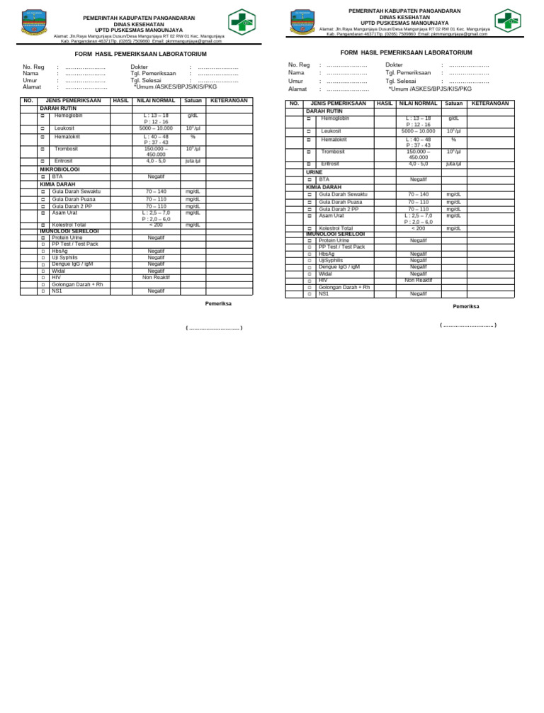 Formulir Hasil Lab | PDF