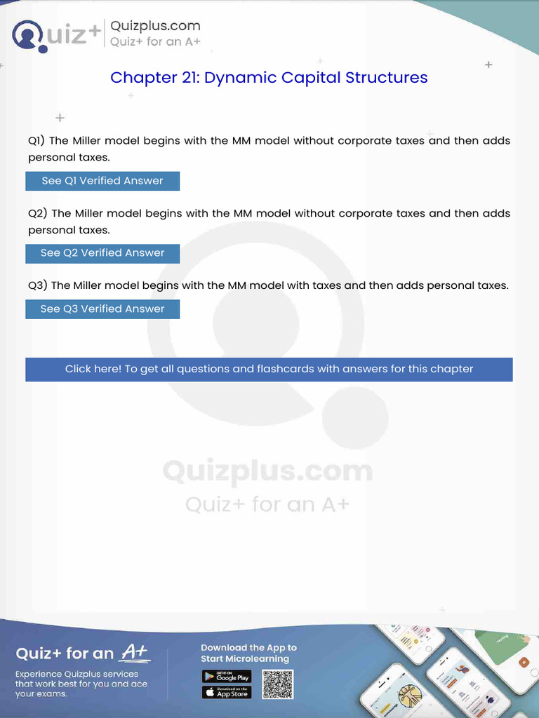 The Miller Model Begins With The MM Model Without Corporate Taxes and ...