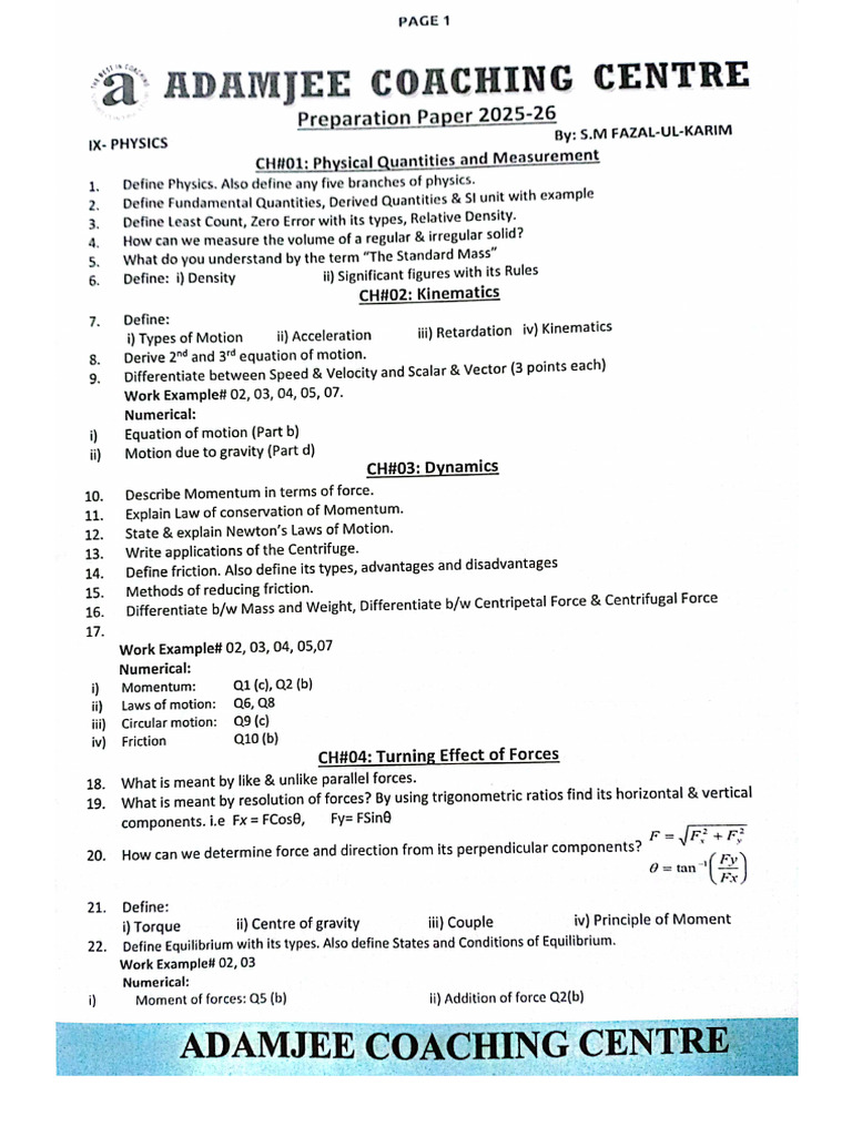 Class IX Preparation Papers | PDF