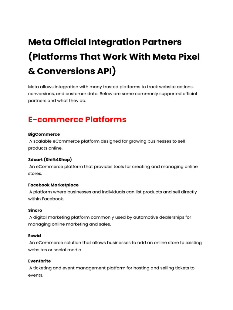 Meta Official Integration Partners | PDF | E Commerce | Customer ...