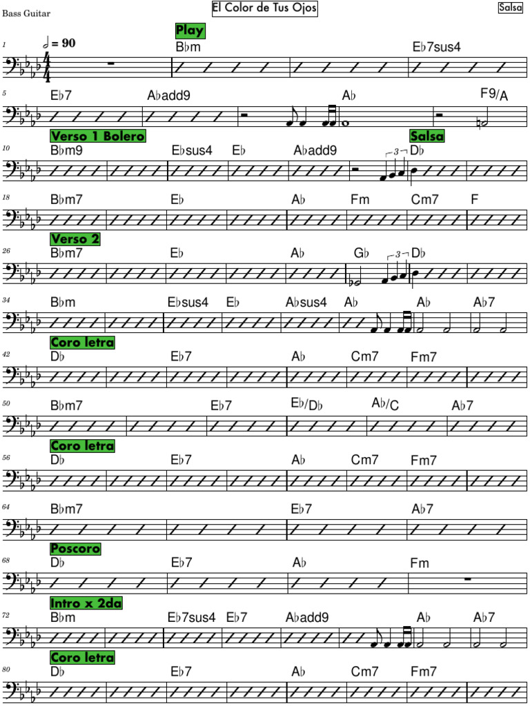 El Color de Tus Ojos Salsa-Bass - Guitar | PDF