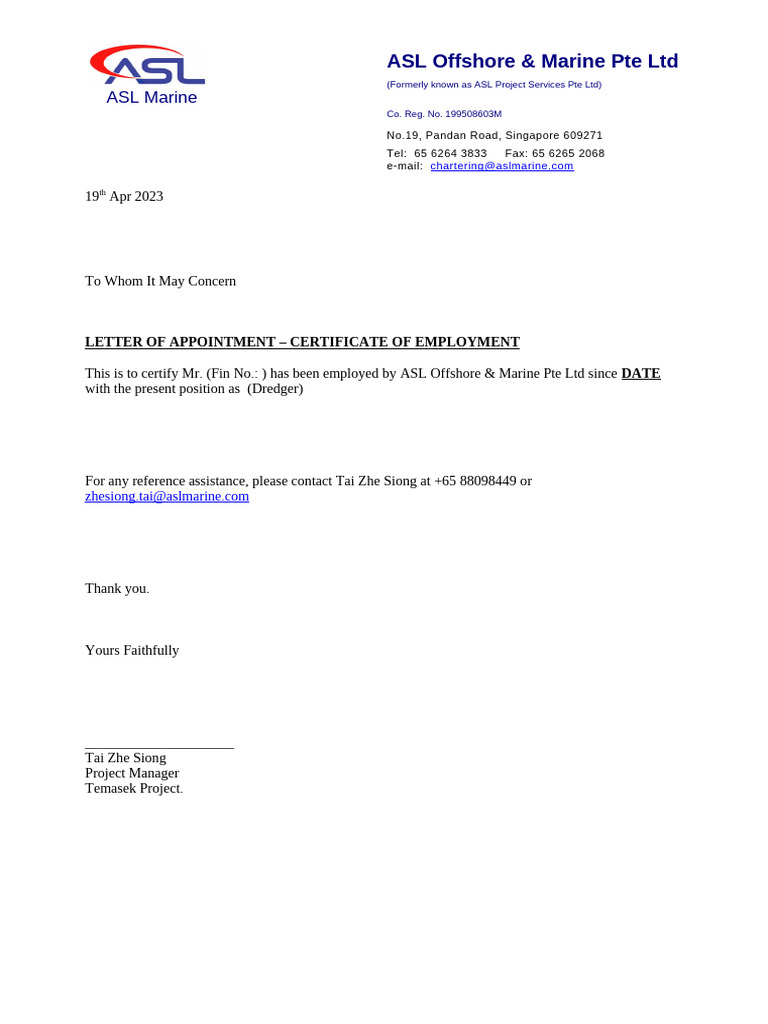 Letter of Appt-Cert of Employment-T | PDF