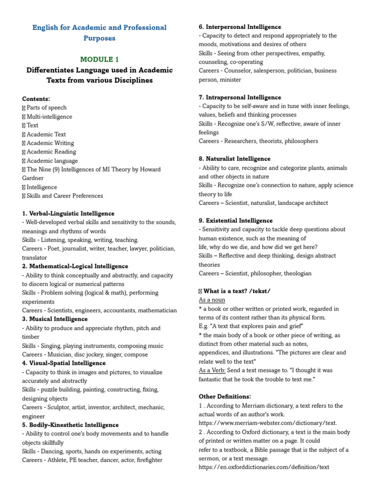 English For Academic and Professional Purposes-MODULE 1 STUDENTS' | PDF