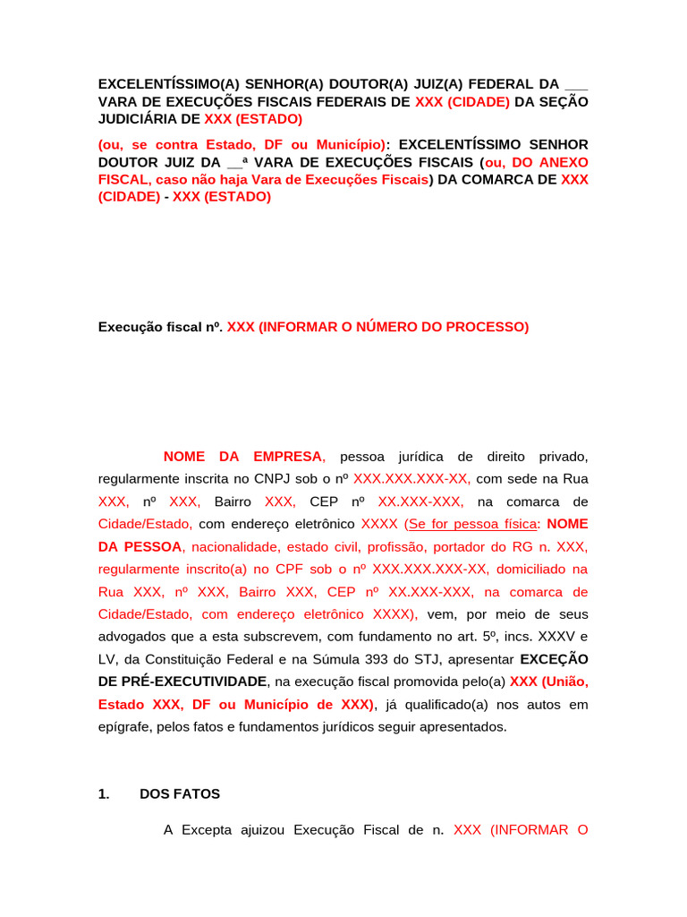 Exceção de Pré-Executividade (Execução Fiscal) | PDF