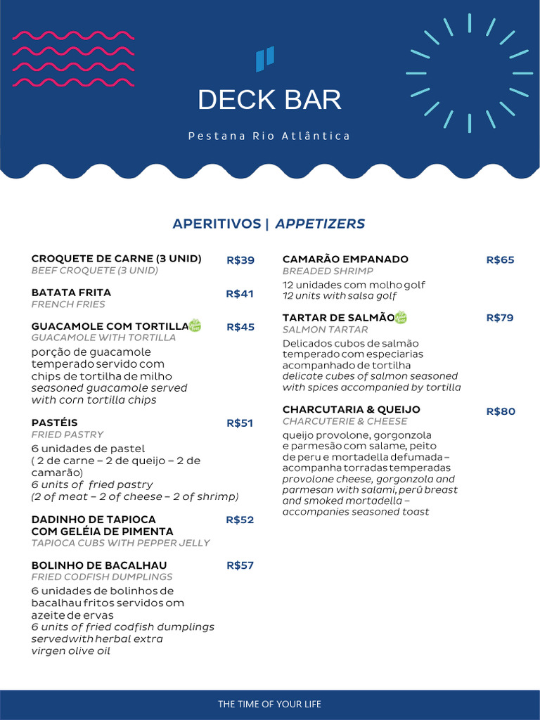 Pestana Rio Atlantica Deck Lounge Bar Menu | PDF