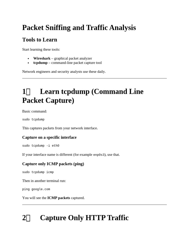 Packet Sniffing and Traffic Analysis | PDF