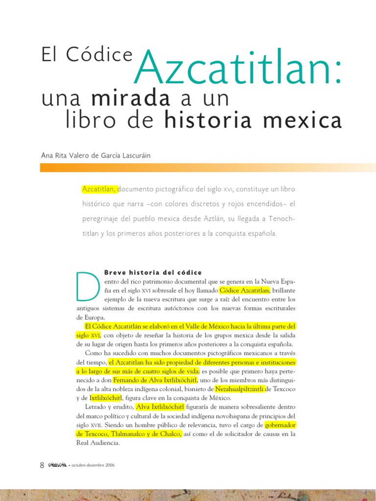 Códice Azcatitlan Una Mirada A Un Libro de Hist. Mexica | PDF | azteca ...