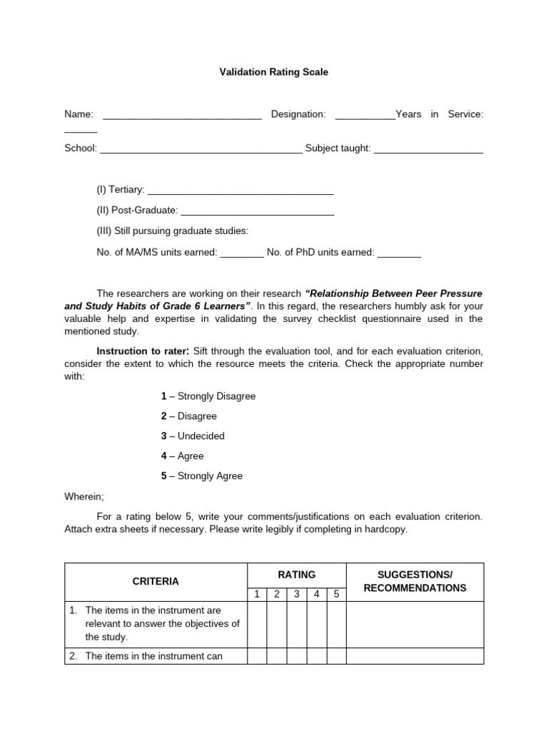 Validation Rating Scale | PDF
