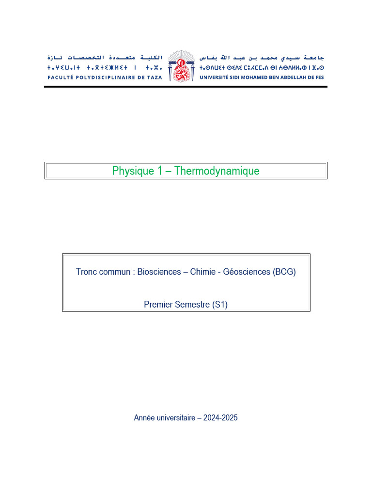 Physique 1 - Thermodynamique | PDF