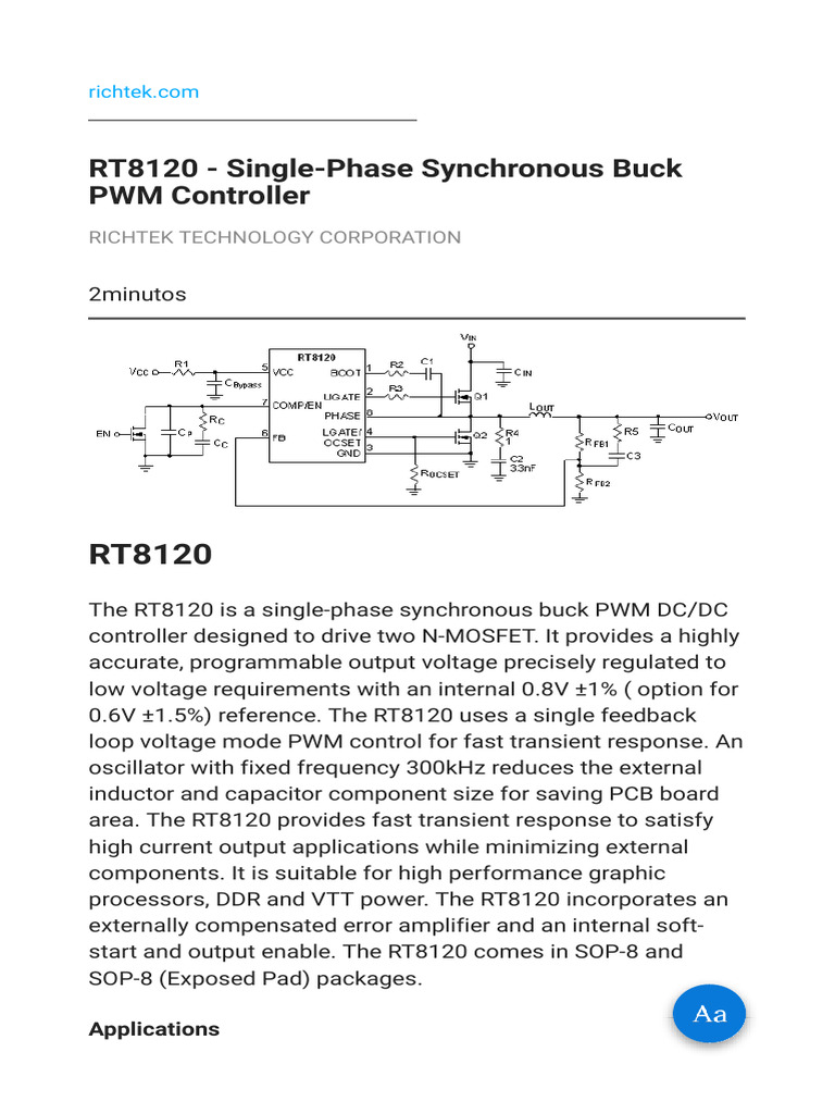 RT8120 - Single-Phase Synchronous Buck PWM Controller | PDF