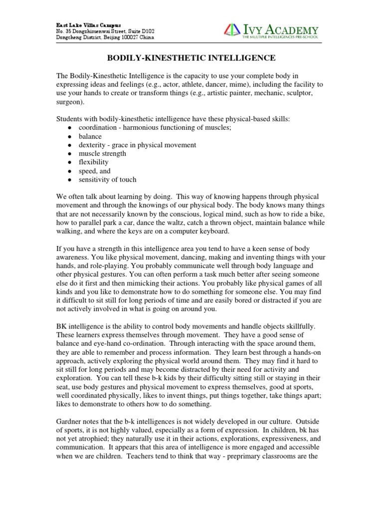 Understanding Bodily-Kinesthetic Intelligence | PDF | Sleep | Learning