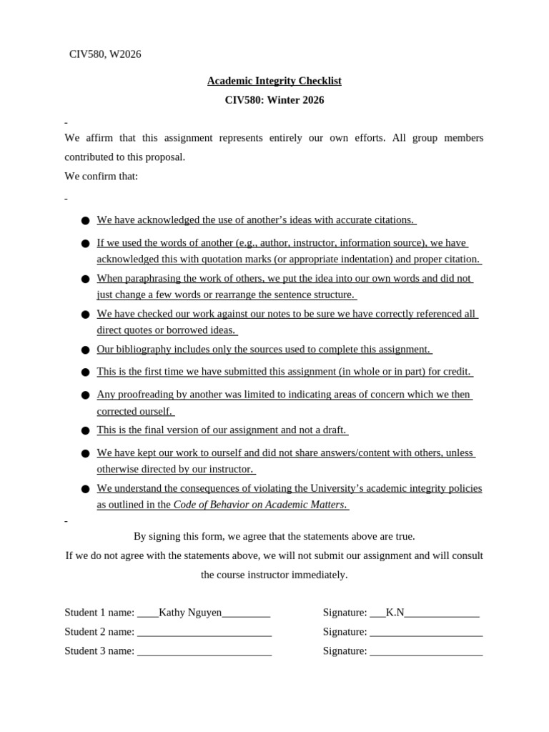 Academic Integrity Checklist - Group Project | PDF