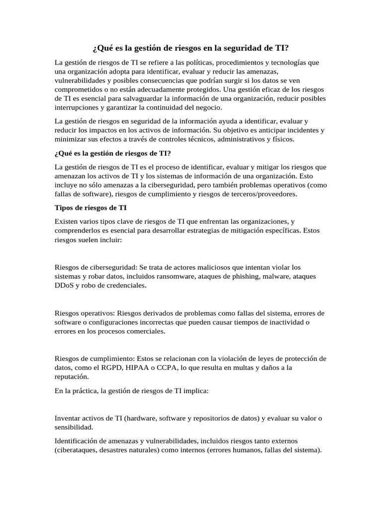 Qué Es La Gestión de Riesgos en La Seguridad de TI | PDF | La seguridad ...