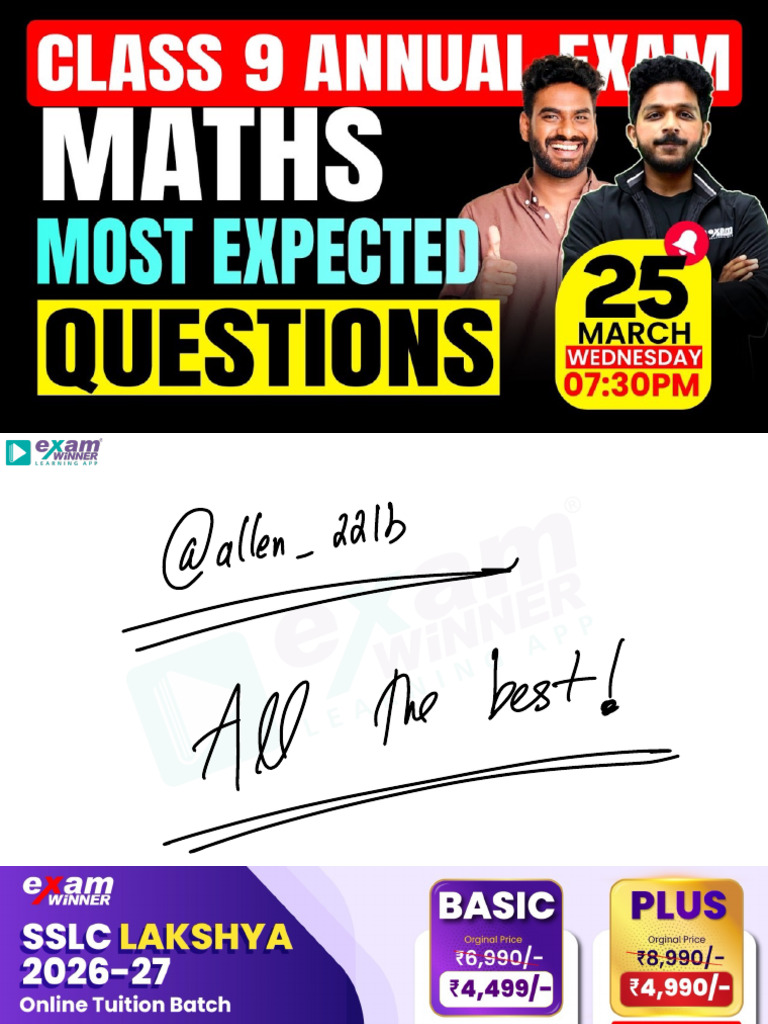 Examwinner 9th Maths Final Marathon Notes | PDF | Length | Area