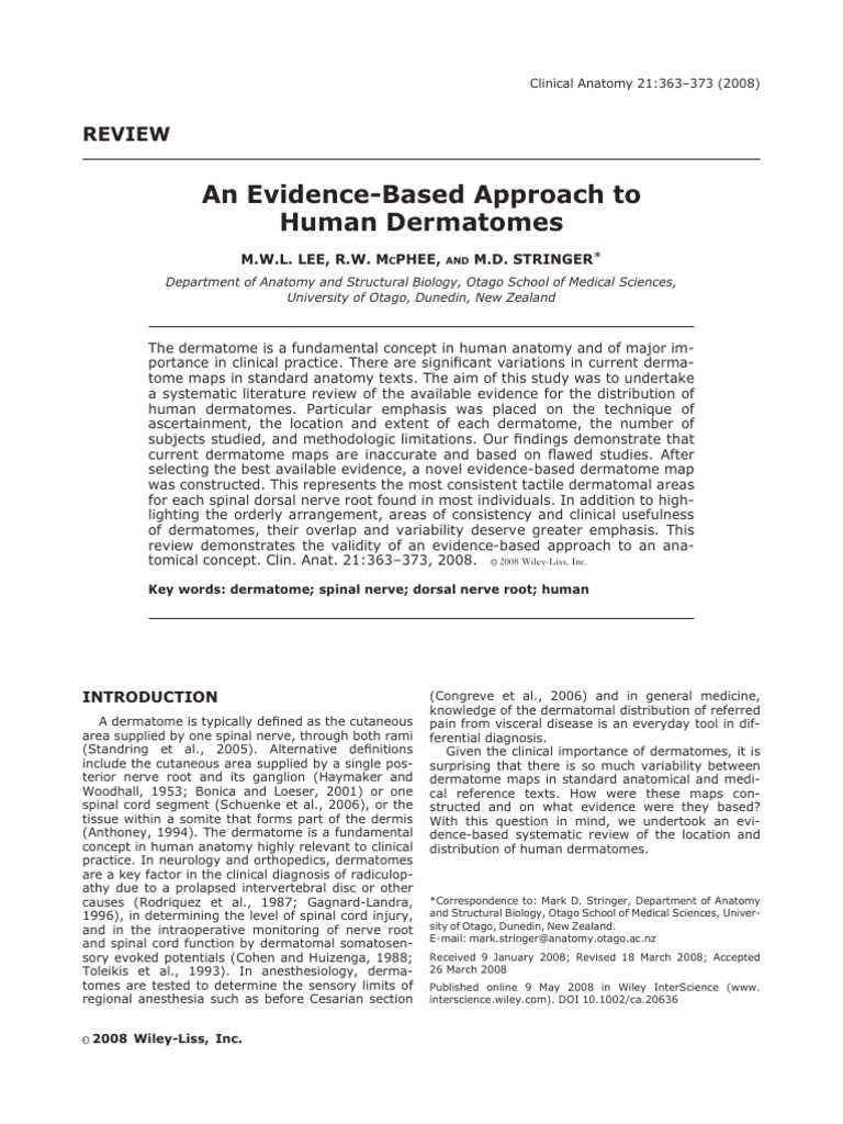An Evidence-Based Approach To Human Dermatomes 2008 | PDF