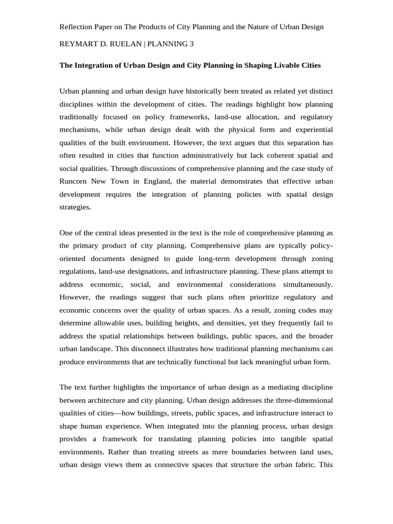 The Integration of Urban Design and City Planning | PDF