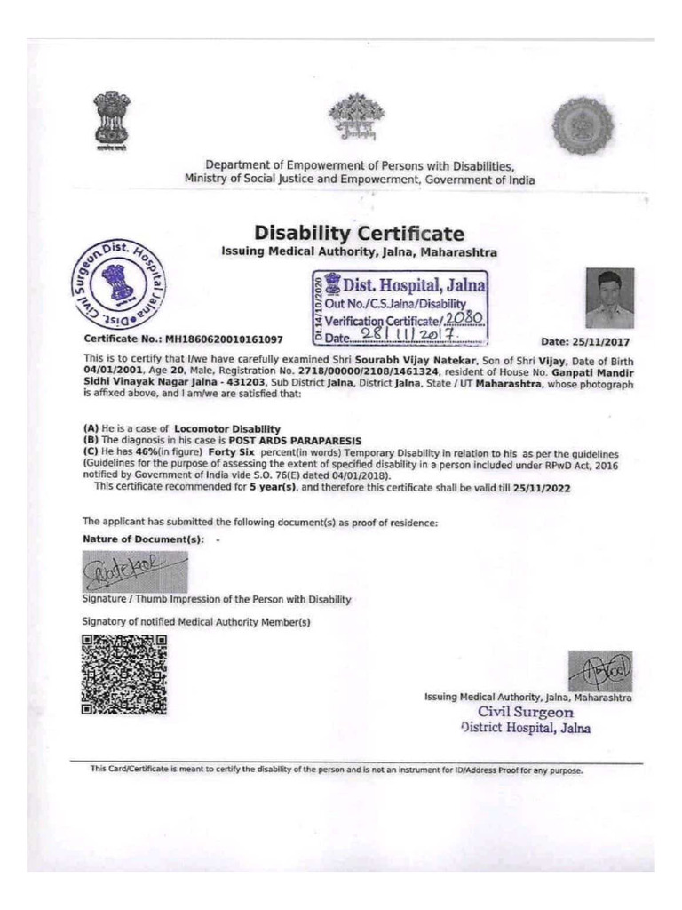 Disability Certificate | PDF