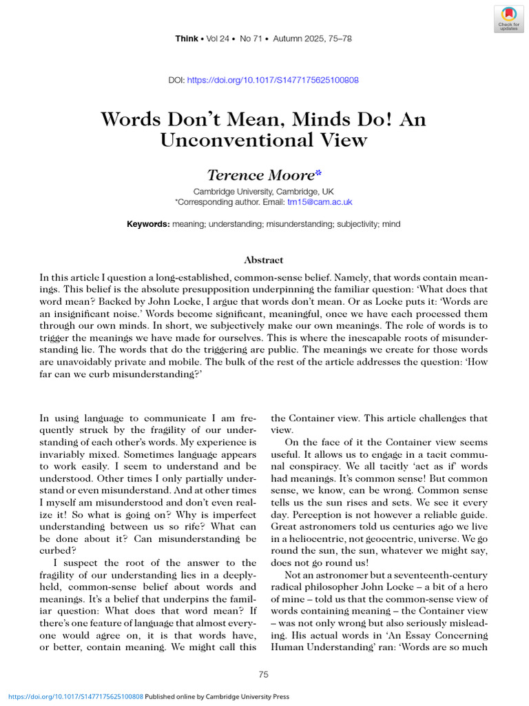 Words Dont Mean Minds Do An Unconventional View | PDF | Mind ...