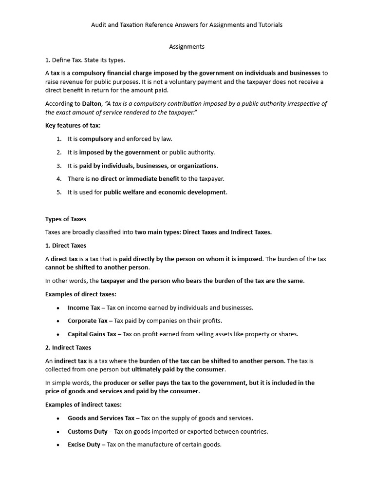 Taxation Assignment and Tutorial Answer Key | PDF | Cost Of Living | Taxes