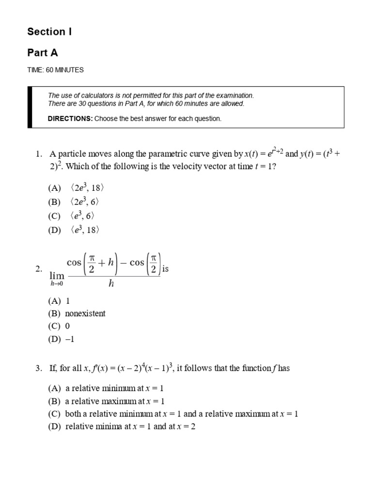 AP Calculus BC Diagnostic Test . | PDF | Function (Mathematics ...