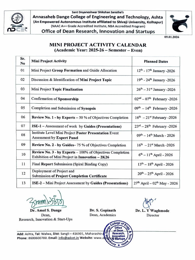 Mini Project Activity Calendar | PDF