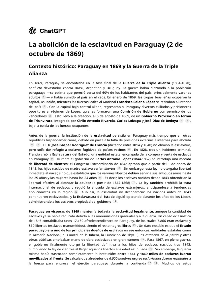 La Abolición de La Esclavitud en Paraguay (2 de Octubre de 1869) | PDF ...