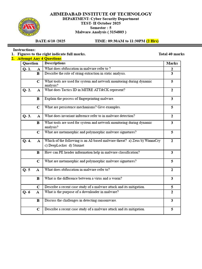 MA Test II Question Paper Format | PDF