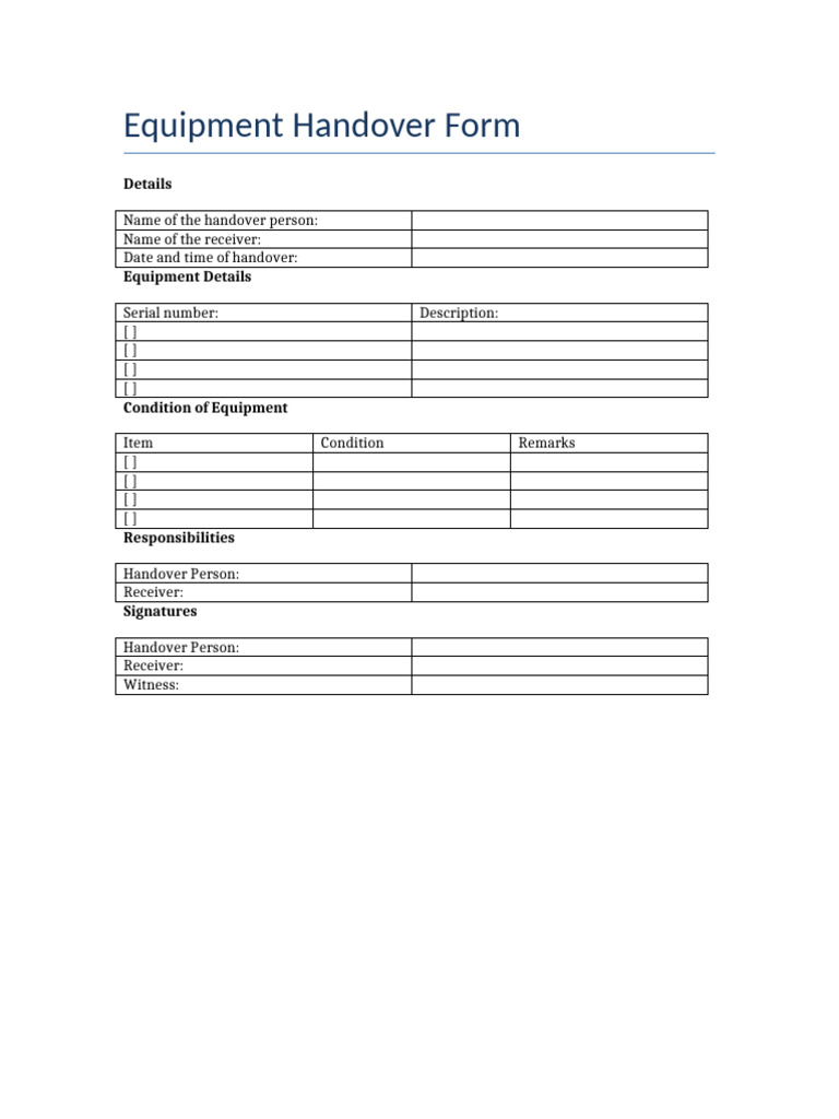 Equipment Handover Form | PDF
