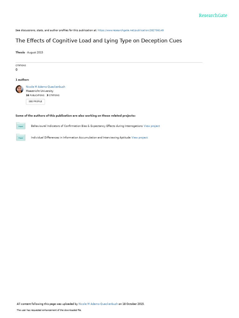 Effectsof Cognitive Loadand Lying Typeson Deception Cues | PDF ...
