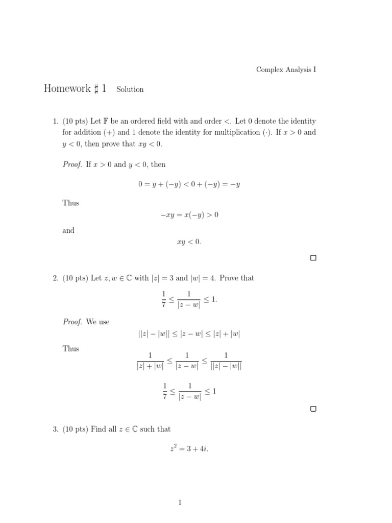 Homework1 (Solution, Complex Analysis) | PDF