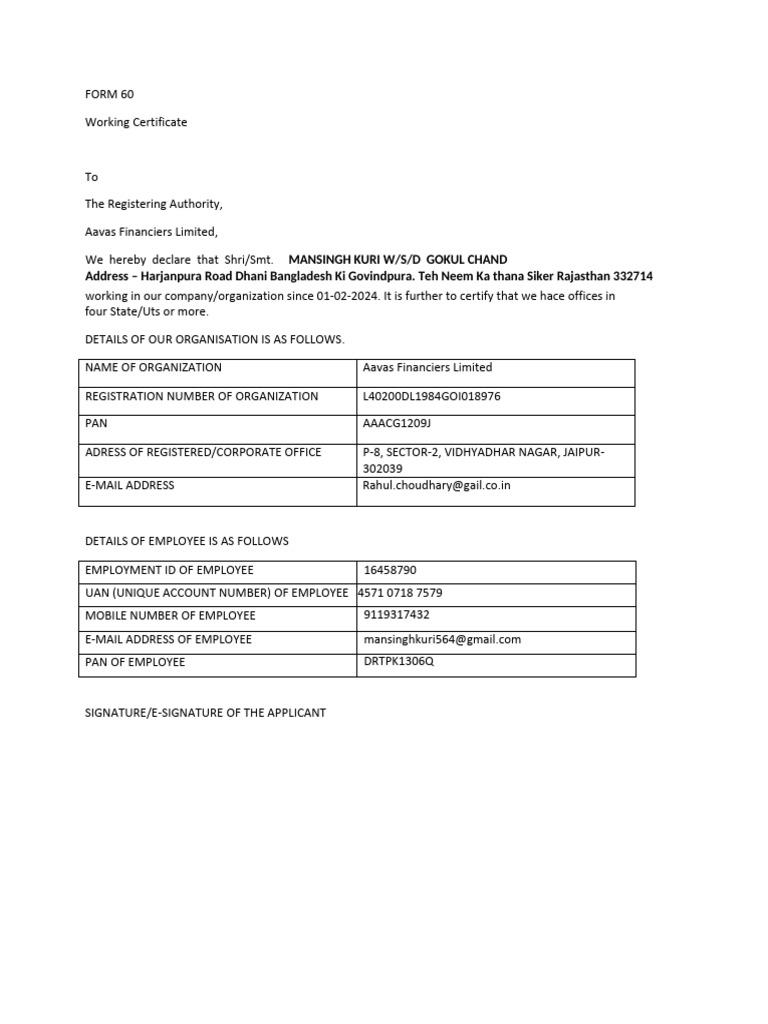 FORM 60 New | PDF | Business