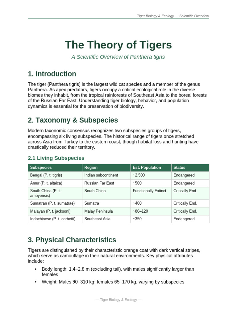 Tiger Scientific Overview | PDF | Tiger | Endangered Species