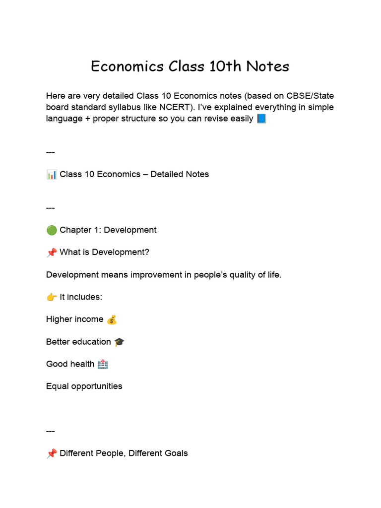 Economics Class 10th Notes | PDF