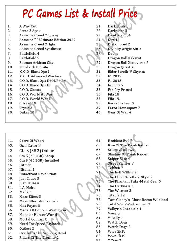 Games List | PDF | Sequel | Video Games