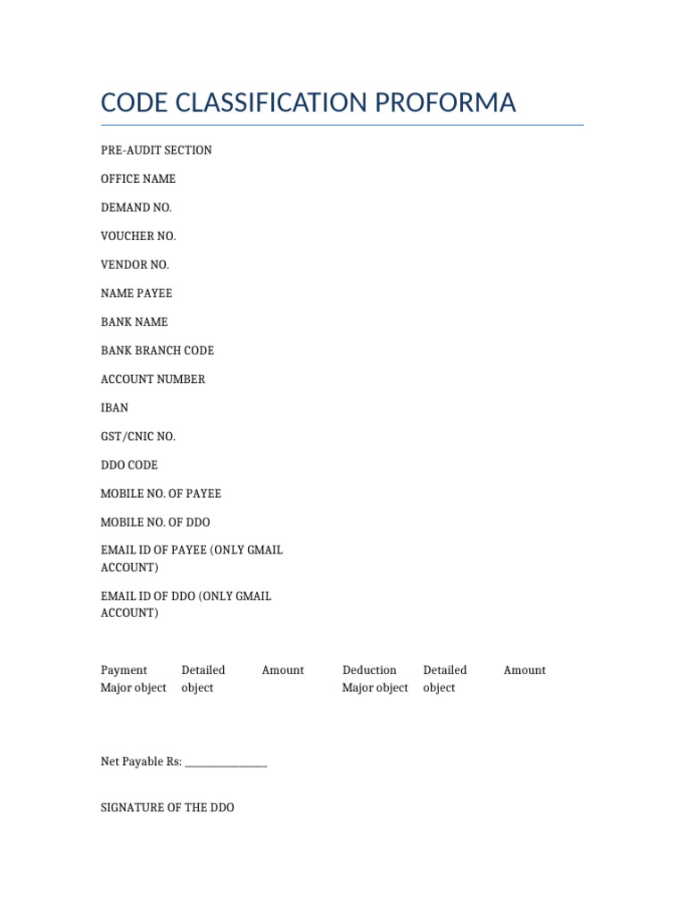 Code Classification Proforma | PDF