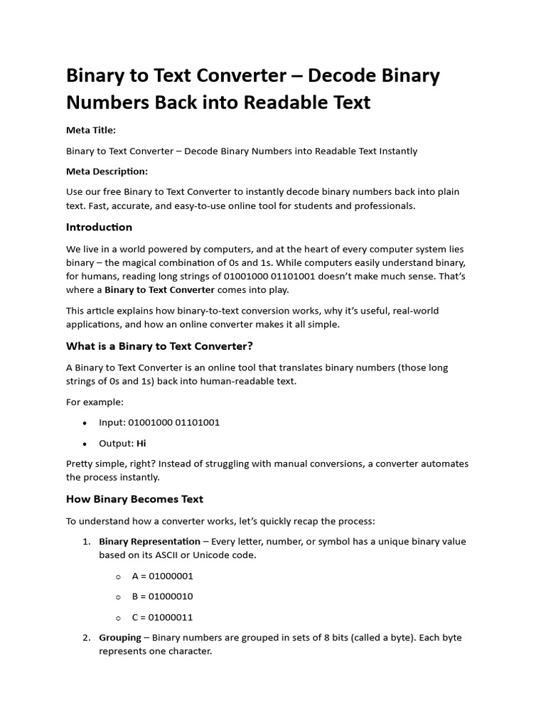 Binary To Text Converter | PDF | Code | String (Computer Science)