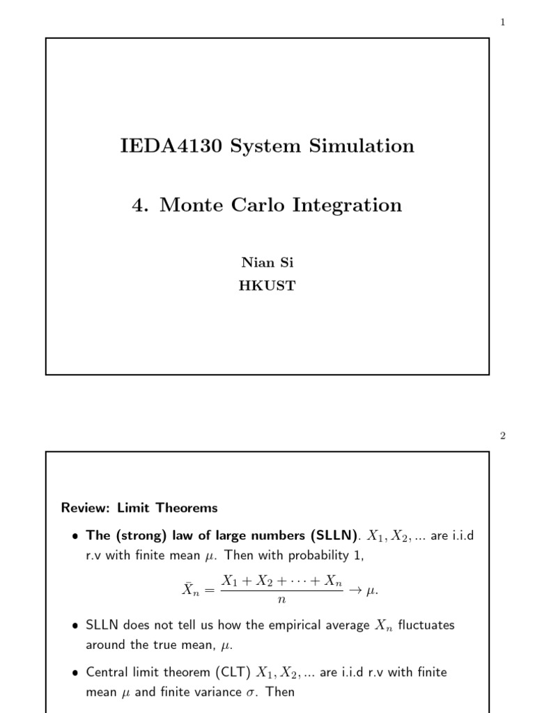 4 Monte Carlo Integration | PDF | Pi | Measure Theory