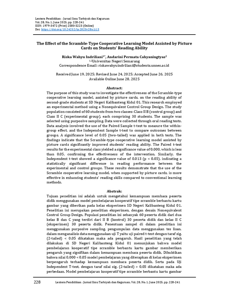 Riska - The Effect of The Scramble-Type Cooperative Learning Model ...