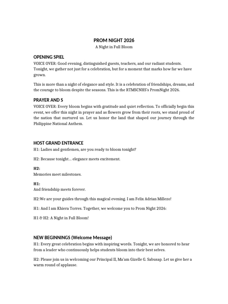 Prom Night 2026 Host Script | PDF